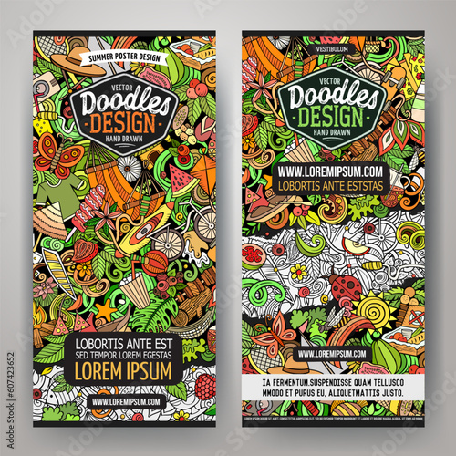 Cartoon cute doodles Summer banners set
