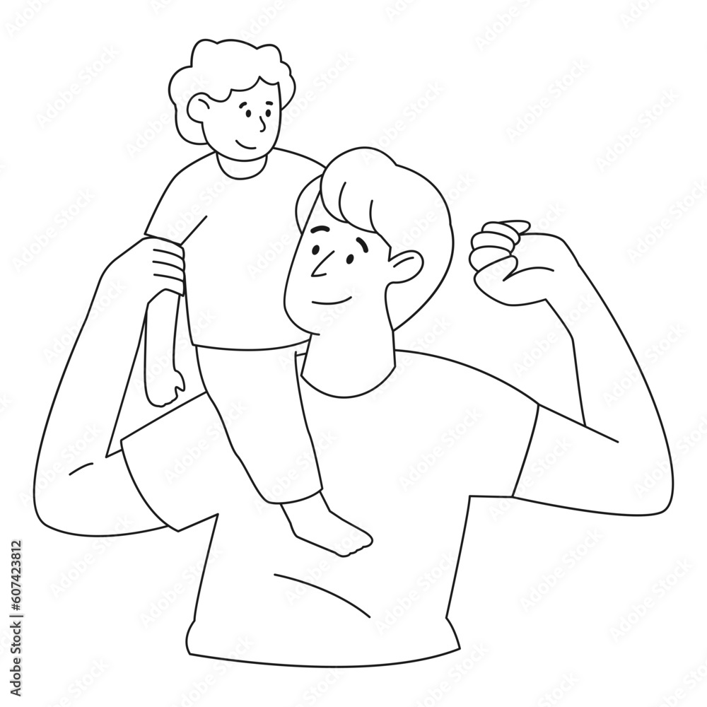 Strong Father Fathers Day Outline 2D Illustrations Strong Father Fathers Day Outline 2D Illustrations