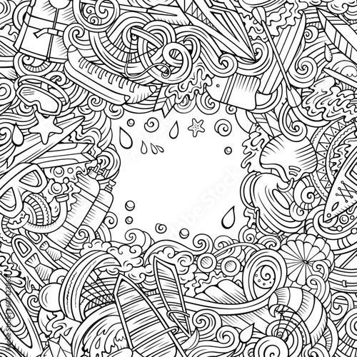 Water Sports vector doodles frame.