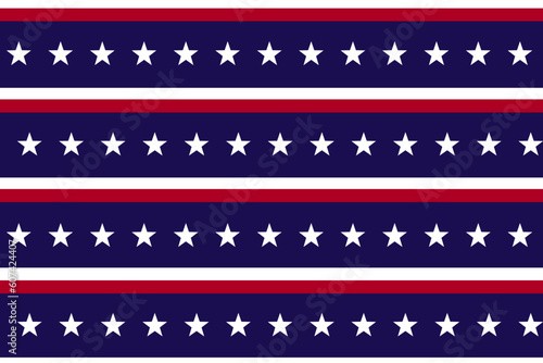 Stars and Stripes Seamless Pattern, USA Flag Vector Illustration. Red, Blue, White Stars and Lines Background for Celebration Holiday, 4th of July, American President Day, memorial day