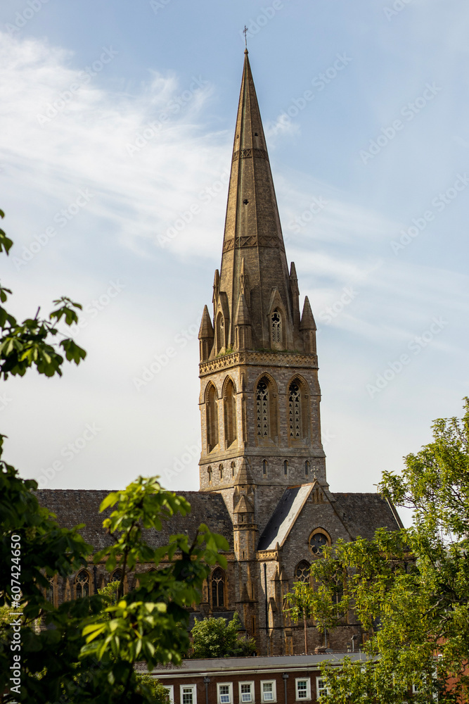 church spire with sunset 