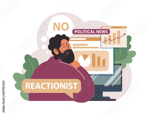 Reactionary or retrograde. Conservatism, traditional views and denying