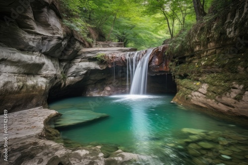 natural rock formation with a waterfall and pool of water  created with generative ai