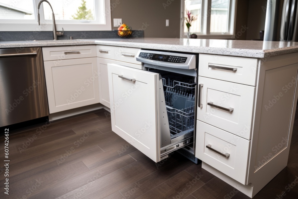 energy-efficient dishwasher in a modern kitchen, created with generative ai energy-efficient dishwasher in a modern kitchen, created with generative ai