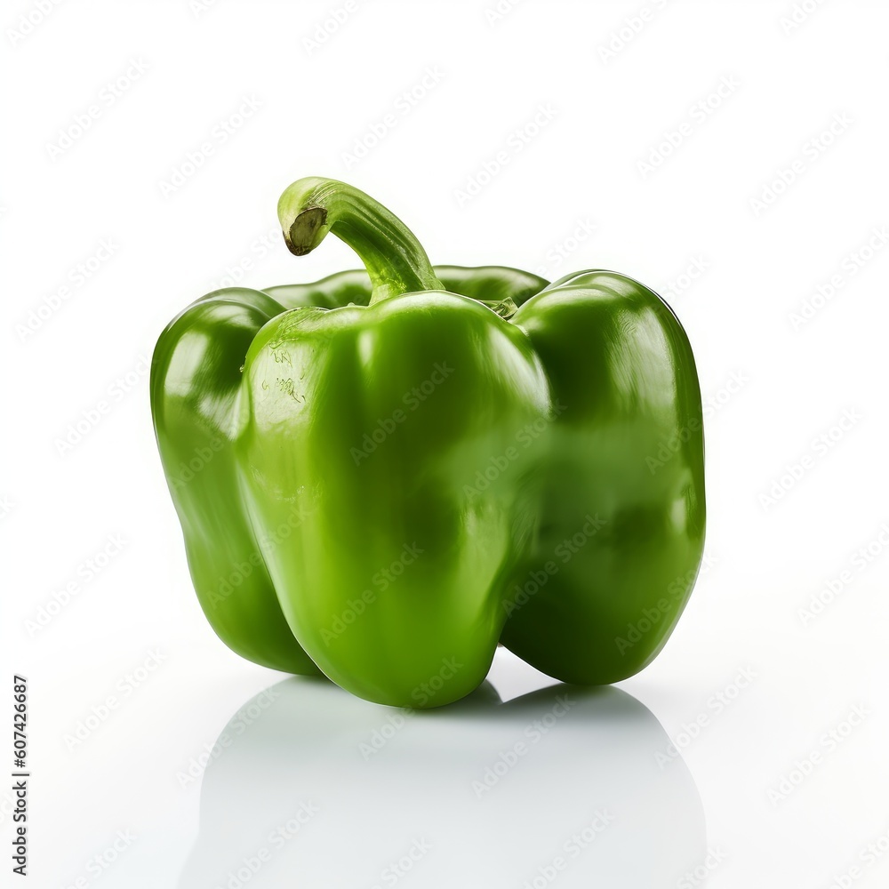 A fresh green pepper paprika isolated on white background. Fresh raw organic vegetable. Generative AI. A fresh green pepper paprika isolated on white background. Fresh raw organic vegetable. Generative AI.
