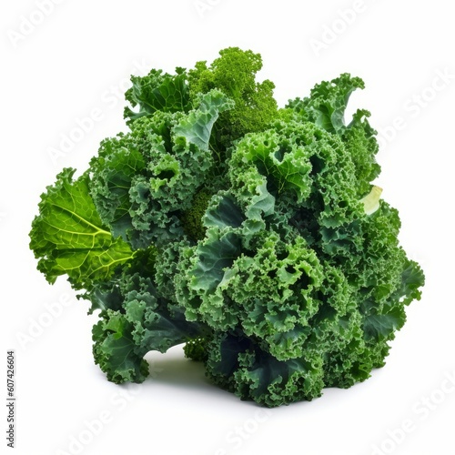 A fresh curly kale isolated on white background. Fresh raw organic vegetable. Generative AI.