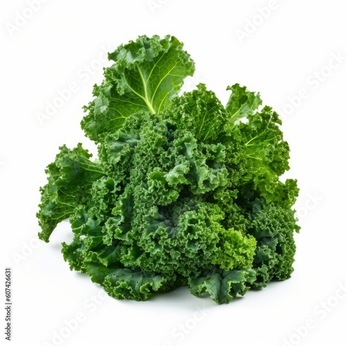 A fresh curly kale isolated on white background. Fresh raw organic vegetable. Generative AI.