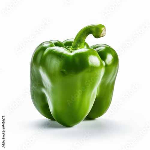 A fresh green pepper paprika isolated on white background. Fresh raw organic vegetable. Generative AI.