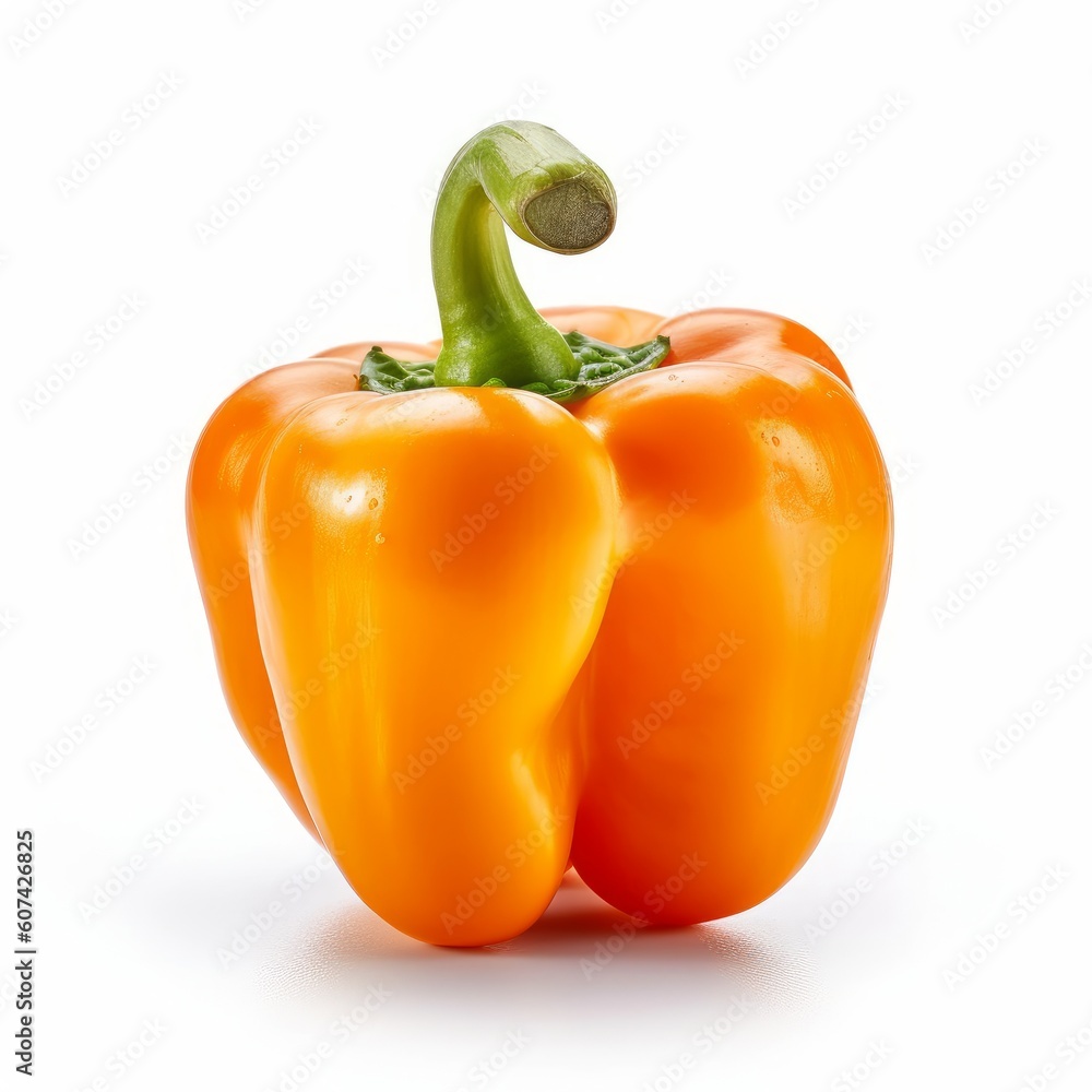 A fresh orange pepper paprika isolated on white background. Fresh raw organic vegetable. Generative AI. A fresh orange pepper paprika isolated on white background. Fresh raw organic vegetable. Generative AI.