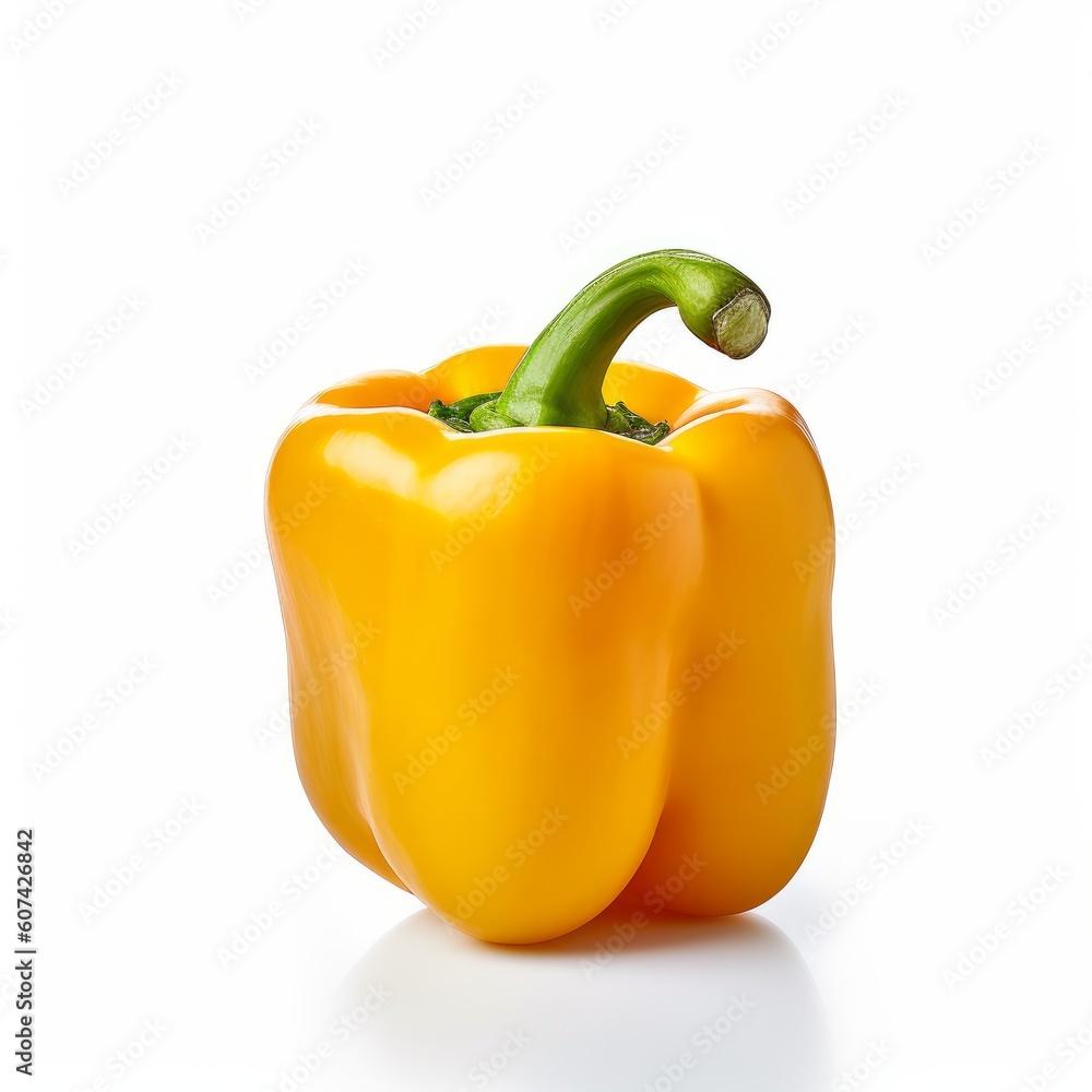 A fresh orange pepper paprika isolated on white background. Fresh raw organic vegetable. Generative AI. A fresh orange pepper paprika isolated on white background. Fresh raw organic vegetable. Generative AI.