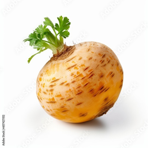 A fresh rutabaga isolated on white background. Fresh raw organic vegetable. Generative AI. photo