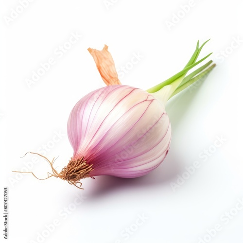 A fresh shallot isolated on white background. Fresh raw organic vegetable. Generative AI.