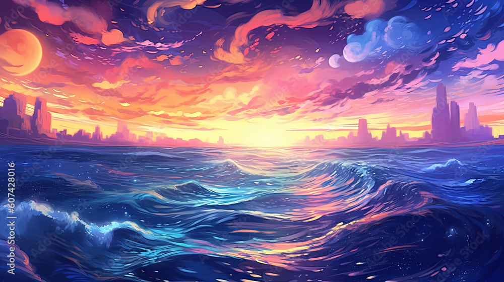Scene of ocean with stars in the sky painting Scene of ocean with stars in the sky painting