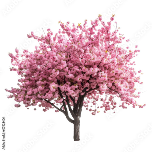 Print op canvas Pink cherry blossom tree isolated on transparent background, Blooming tree in Sp