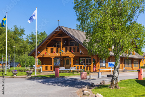 Entrance to Skövde campsite in the summer in Sweden photo