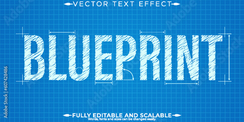 Blueprint drawing text effect, editable engineering and architectural text style