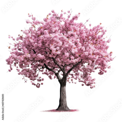 Valokuvatapetti Pink cherry blossom tree isolated on transparent background, Blooming tree in Sp