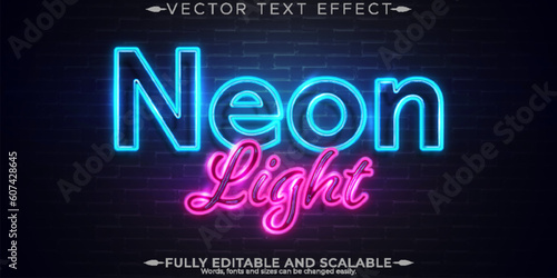 Neon light text effect, editable retro and glowing text style