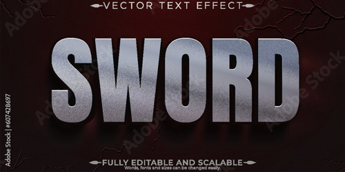 Sword metallic text effect; editable warrior and knight text style