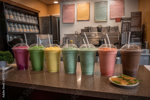 smoothie coffee shop, with menu of smoothies, shakes, and frappes, created with generative ai photo