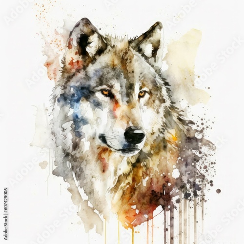 Wolf Portrait Watercolor Painting photo