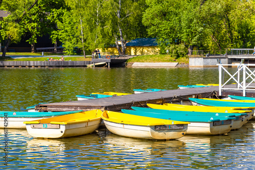 Wallpaper Mural boats of different colors stand on the pier. Torontodigital.ca