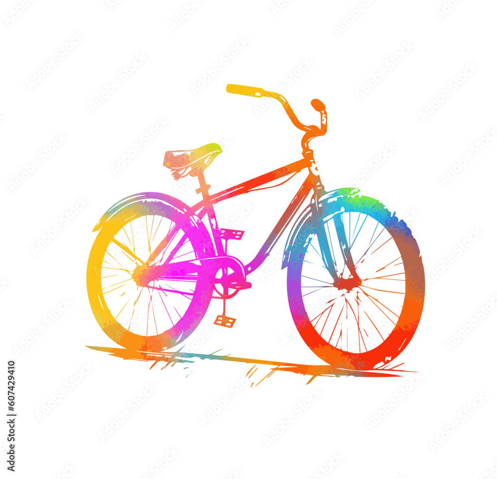 Bicycle multicolored watercolor. Vector illustration