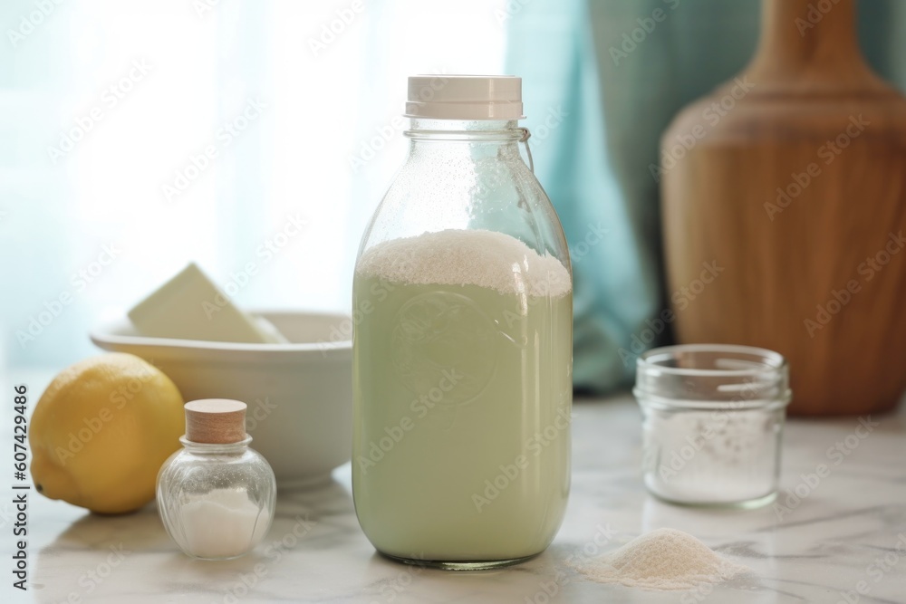 homemade laundry detergent bottle with ingredients and instructions for mixing, created with generative ai homemade laundry detergent bottle with ingredients and instructions for mixing, created with generative ai