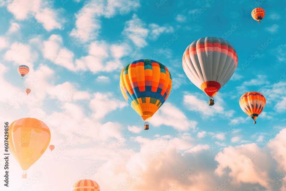 Obraz premium Colorful Hot Air Balloons in Flight, AI Generated