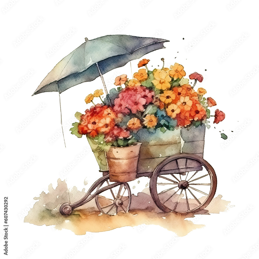 Vintage Flower Carts, Garden Cart, Flower Cart, Floral Cart, Vintage Floral Cart, AI Generated