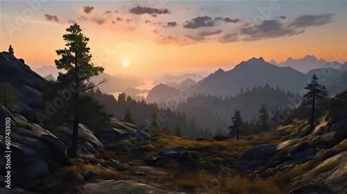 Sunset in the mountains Landscape Illustration  © AgungRikhi