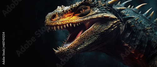 Portrait of a fire-breathing dragon on a black background © Mike