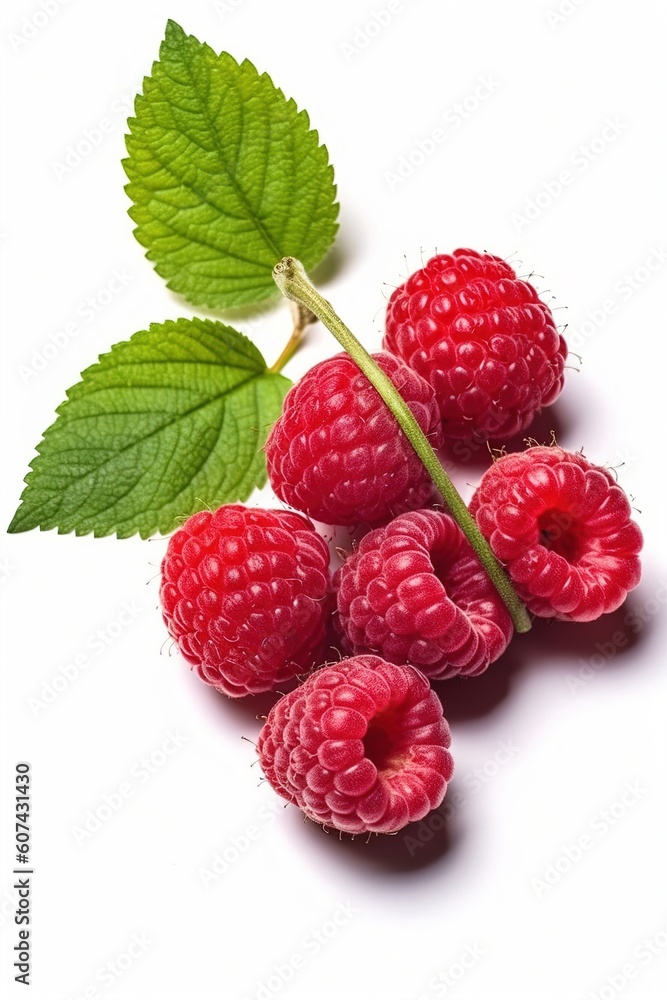 ripe raspberries isolated on white background close up. Generative AI ripe raspberries isolated on white background close up. Generative AI