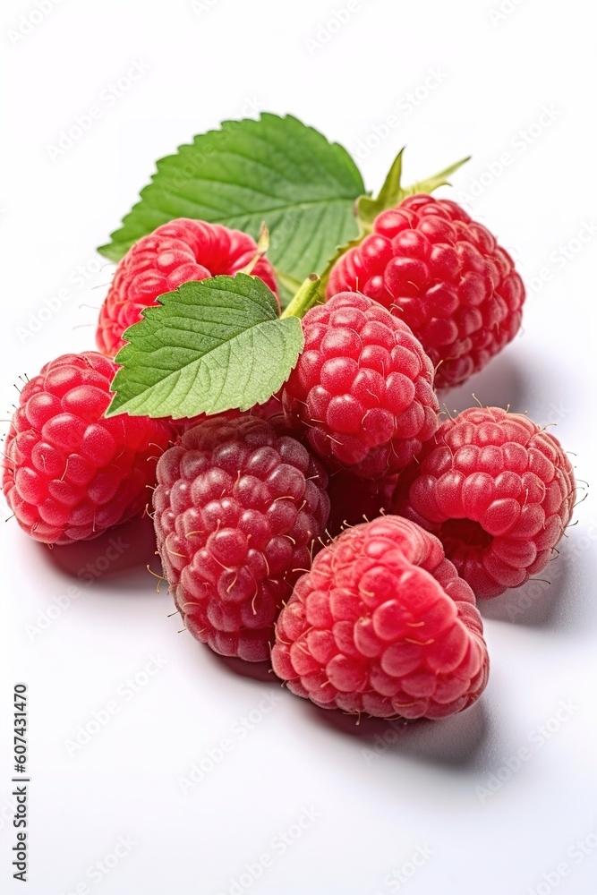 ripe raspberries isolated on white background close up. Generative AI ripe raspberries isolated on white background close up. Generative AI