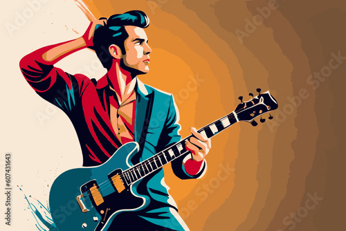 Background with a musician. Vector illustration of a musician. Abstract musical background.