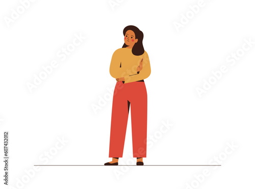 Displeased woman showing stop gesture by hand. Irritated and sad girl crossed her hand as protest for something. Flat vector illustration
