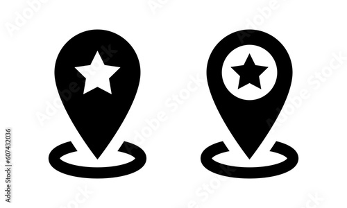 Favorite location icon vector. Map pin symbol with star