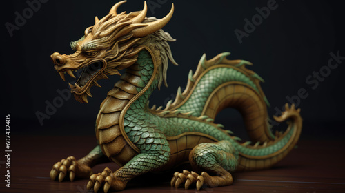 An image of a wooden green dragon. The Year of the Dragon.