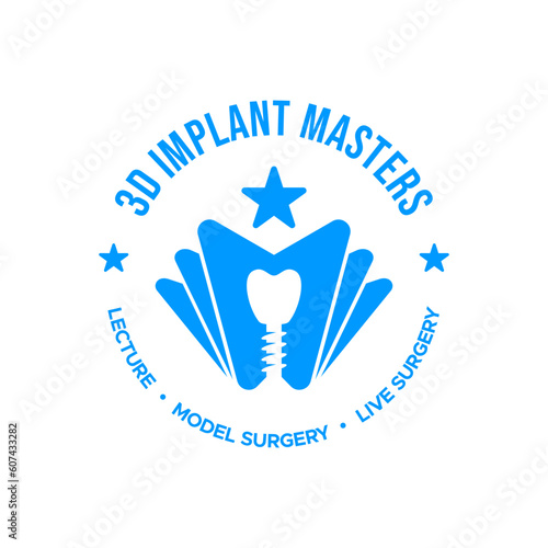 Implant teeth dental logo vector template design in circle shape.