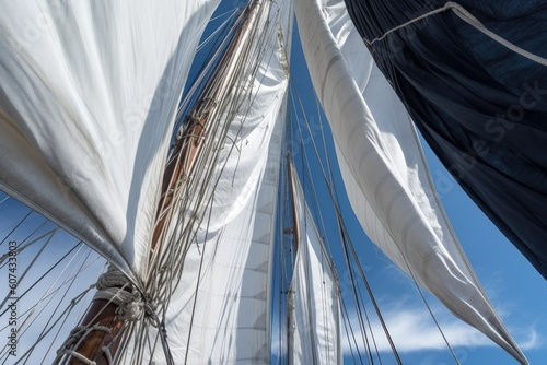 close-up of sails, with the wind billowing them out, created with generative ai