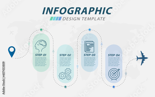 Infographic design template. Timeline concept with 4 options or steps template. layout, diagram, annual, airplanes, travel, report, presentation. Vector illustration.