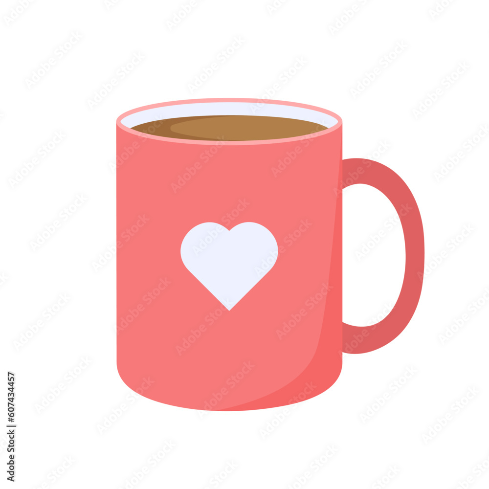 Pink coffee mug. Ceramic mug with a white heart. Isolated on white background.
Pink coffee mug. Ceramic mug with a white heart. Isolated on white background.