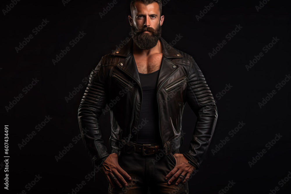 portrait of handsome leather man with beard, ai generated portrait of handsome leather man with beard, ai generated