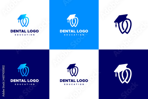 Tooth Graduation Hat Logo for Dental and Dentist education business, abstract and modern style