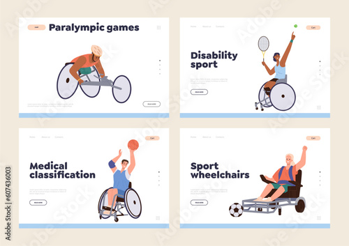 Set of landing page template advertising active lifestyle and sport for people with special needs