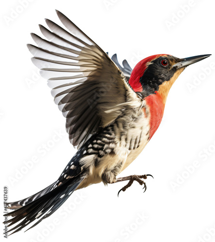 Flying woodpecker bird isolated on the transparent background PNG. AI generative