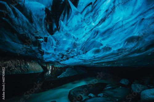 Ice Cave in Vatnajokull Glacier in Iceland - amazing colors create an unearthly atmosphere. photo