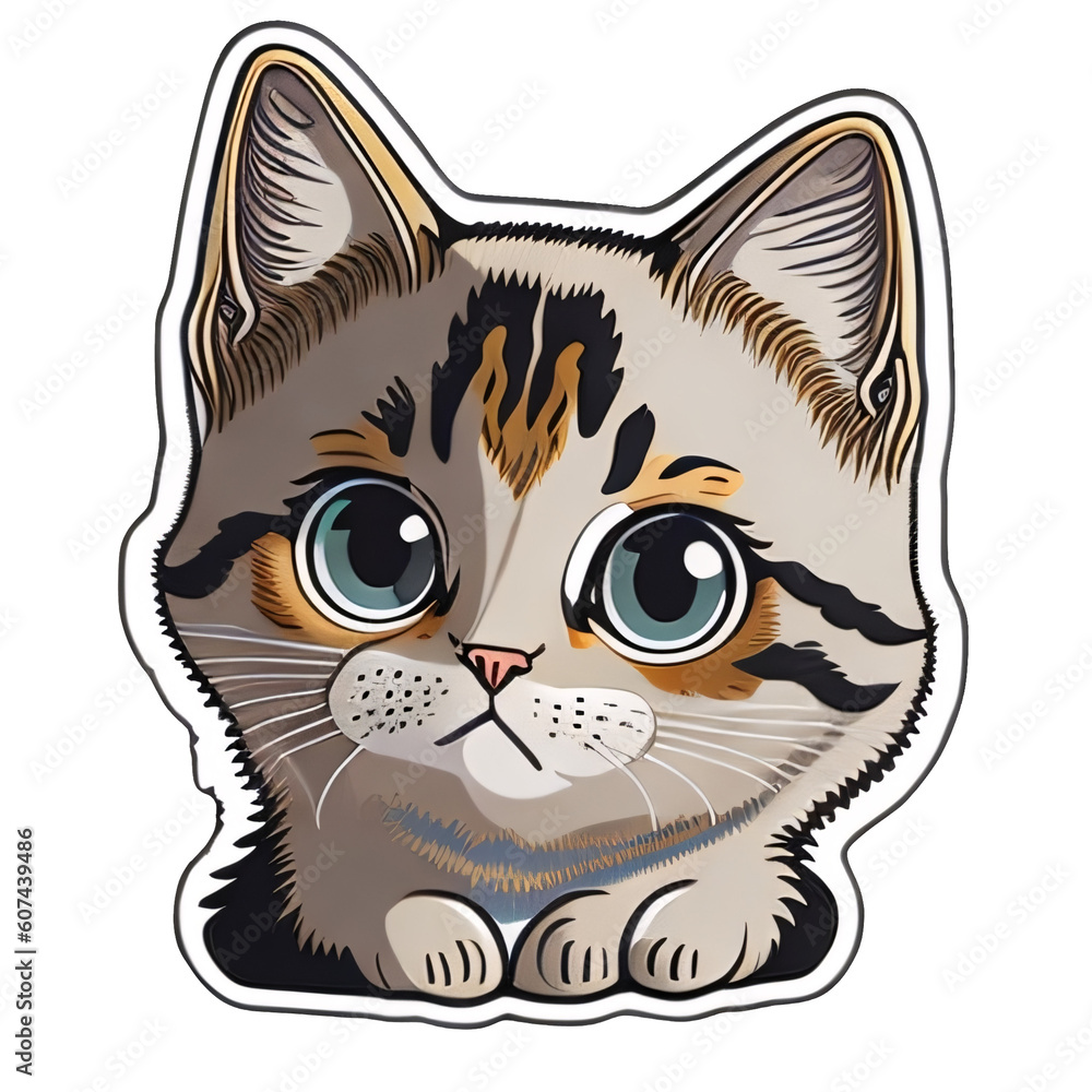 Fototapeta premium Tiny cat sticker. Generate with AI.