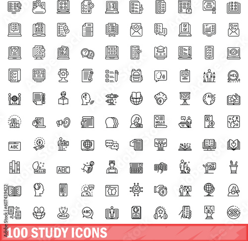 100 study icons set. Outline illustration of 100 study icons vector set isolated on white background
