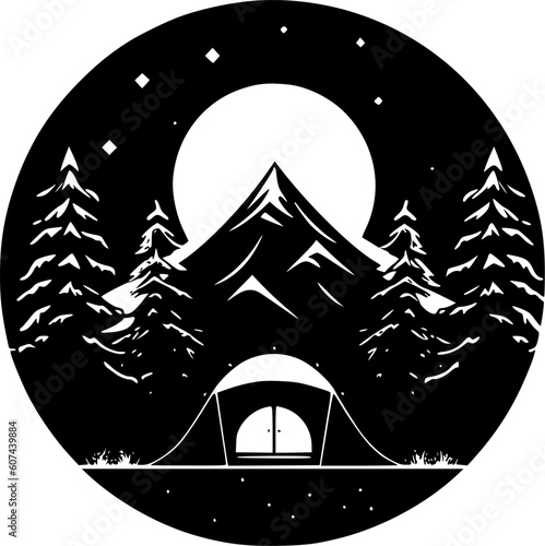 Camping - Black and White Isolated Icon - Vector illustration
